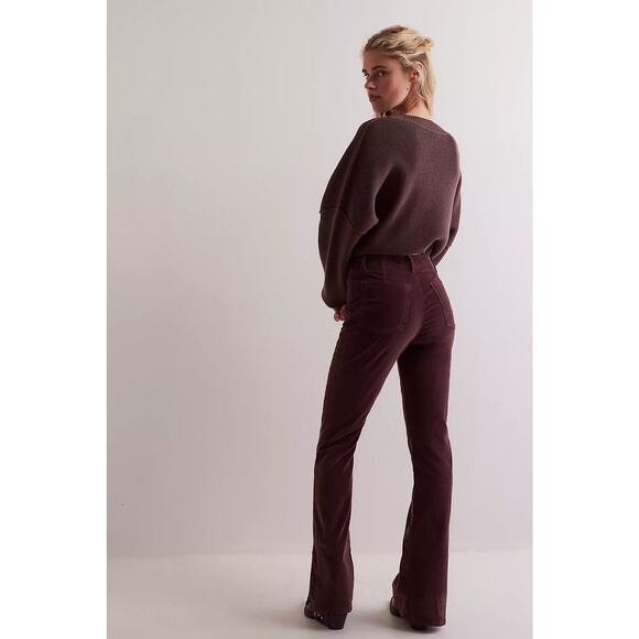 New FREE PEOPLE We The Free Level Up Slit Cord Slim Jeans $98 SIZE 27 Brown - Picture 3 of 4